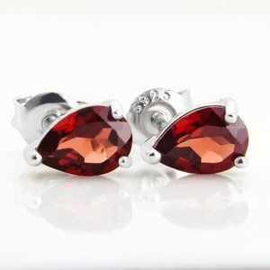 Genuine Natural Garnet Sterling Silver Earrings